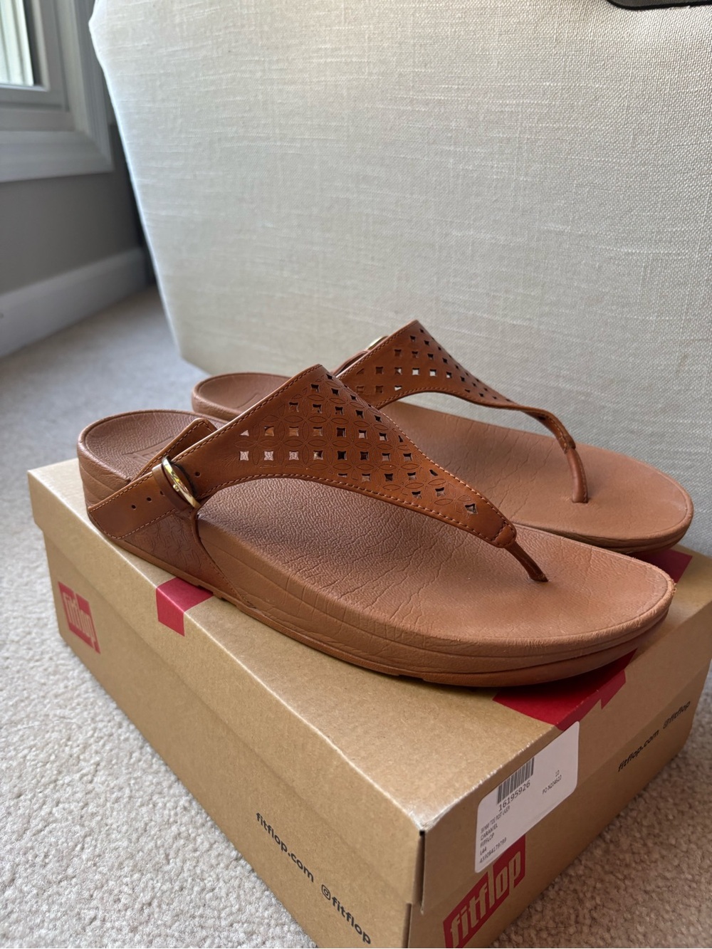 FitFlop Women's Tan Perforated Thong Sandals